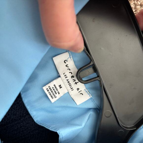 Current Air Blue Contrast Eyelit Top Sz M Academia Cable Knit Preppy - Picture 11 of 11